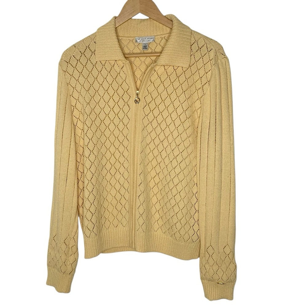 St. John Sport‎ Yellow Full Zip Sweater Cardigan Wool Blend Womens size Large